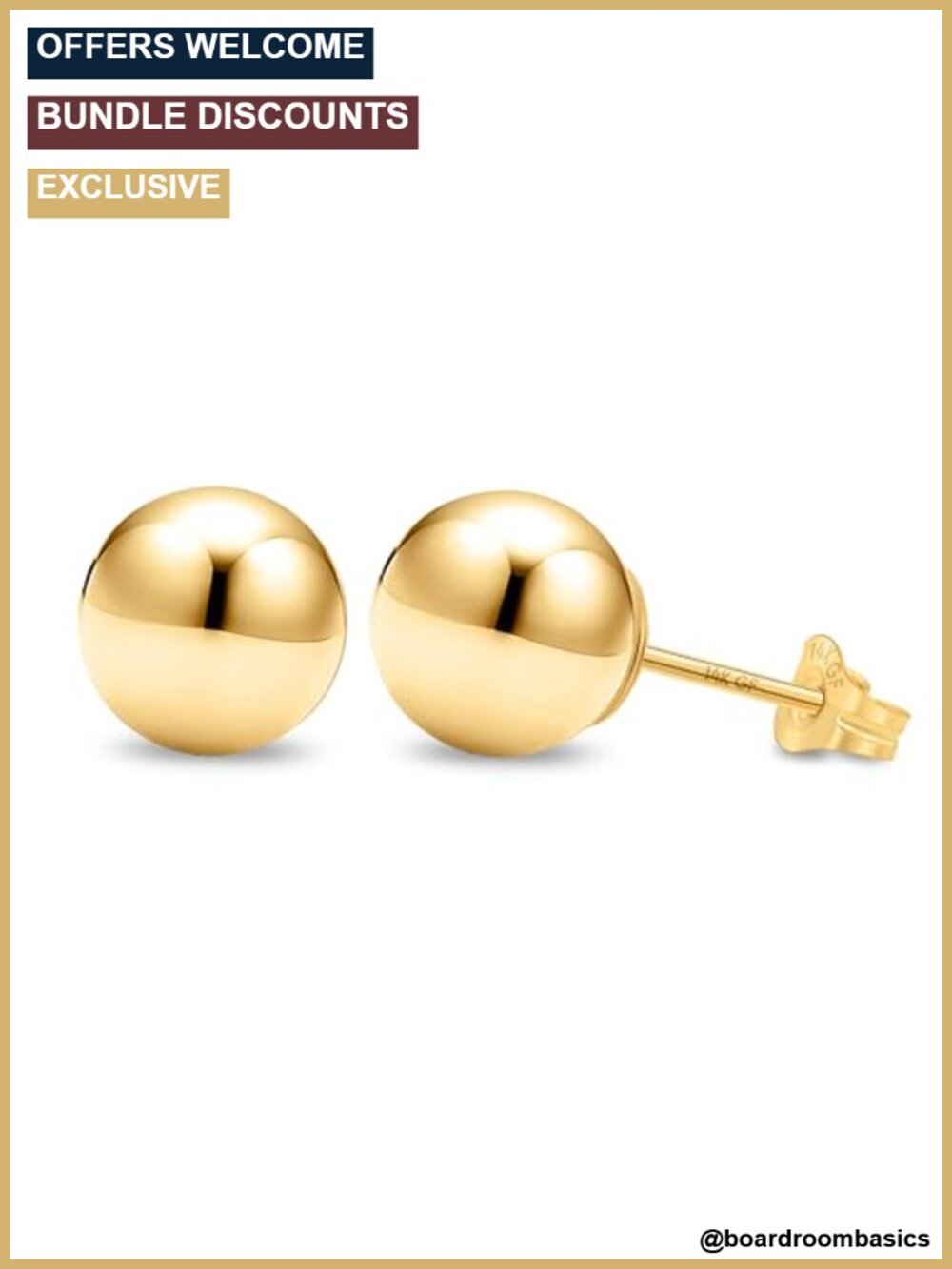 14K Gold Filled Ball Stud Earrings Pushback Closure